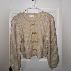 Blu Pepper Cream Sweater with Gold Bows